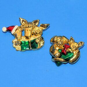 Vintage LIA Christmas Brooch Pin Lot Set Dog Cat Horse Pig Cow Santa Gift LIANNA